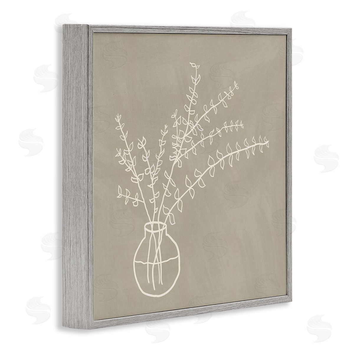 JJ Design House LLC Beige Botanical Herbs Leaves Vase Pattern Outline  Gray Framed Glicee Wall Art Print