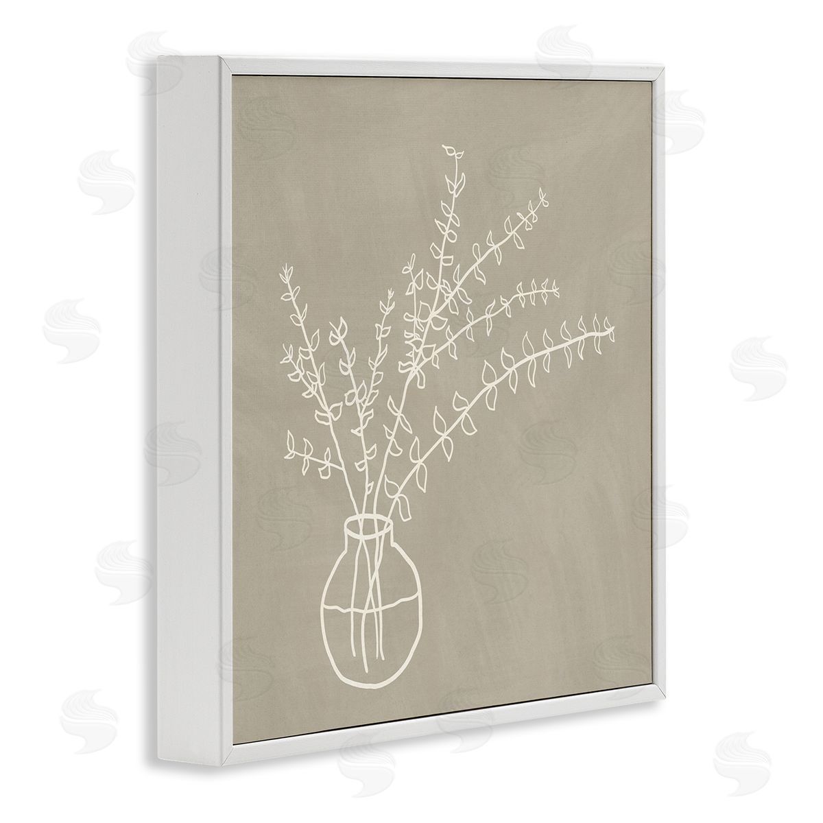 JJ Design House LLC Beige Botanical Herbs Leaves Vase Pattern Outline  White Framed Glicee Wall Art Print