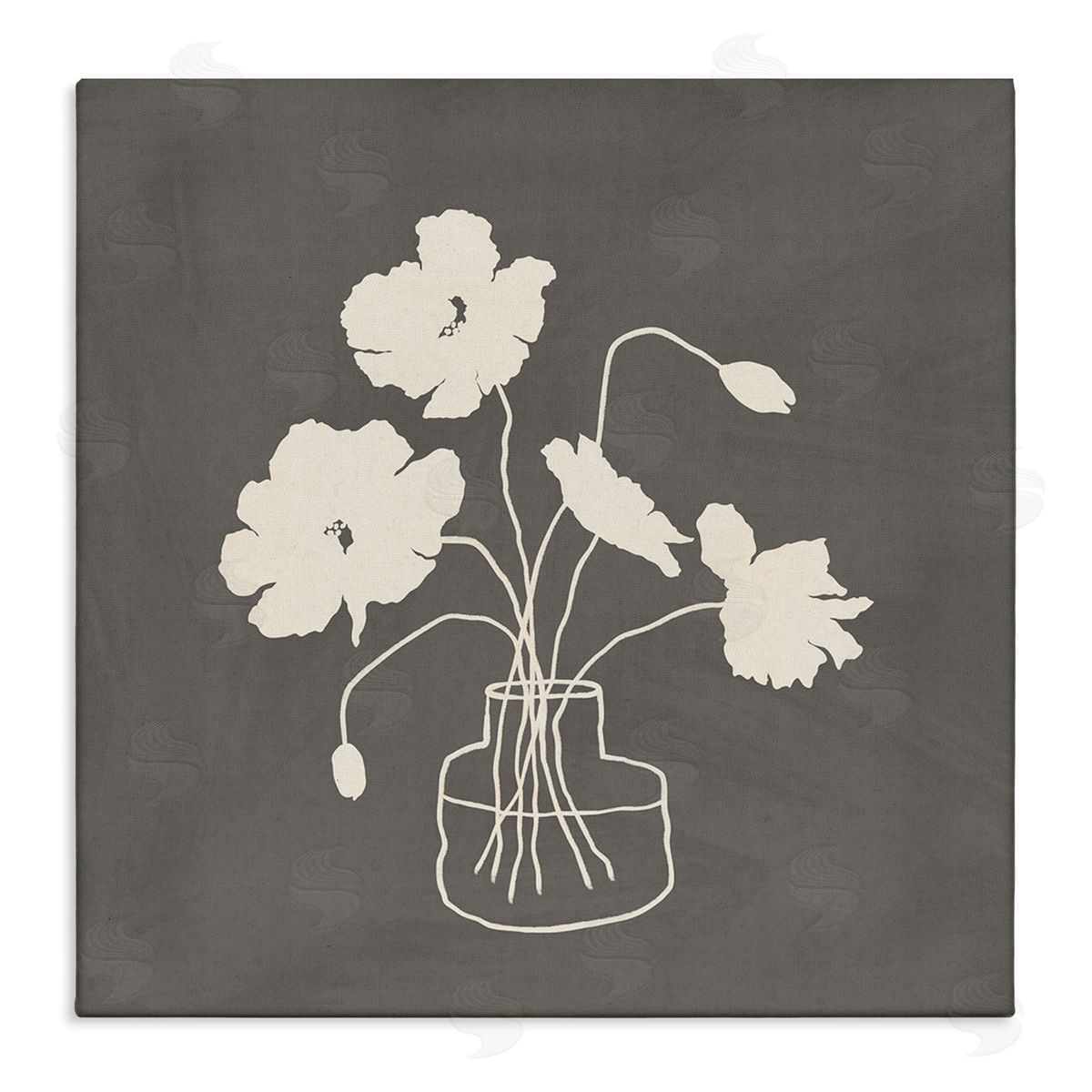 JJ Design House LLC Botanical Flower Buds Blossoms Vase White Outline  Stretched Canvas Wall Art Print