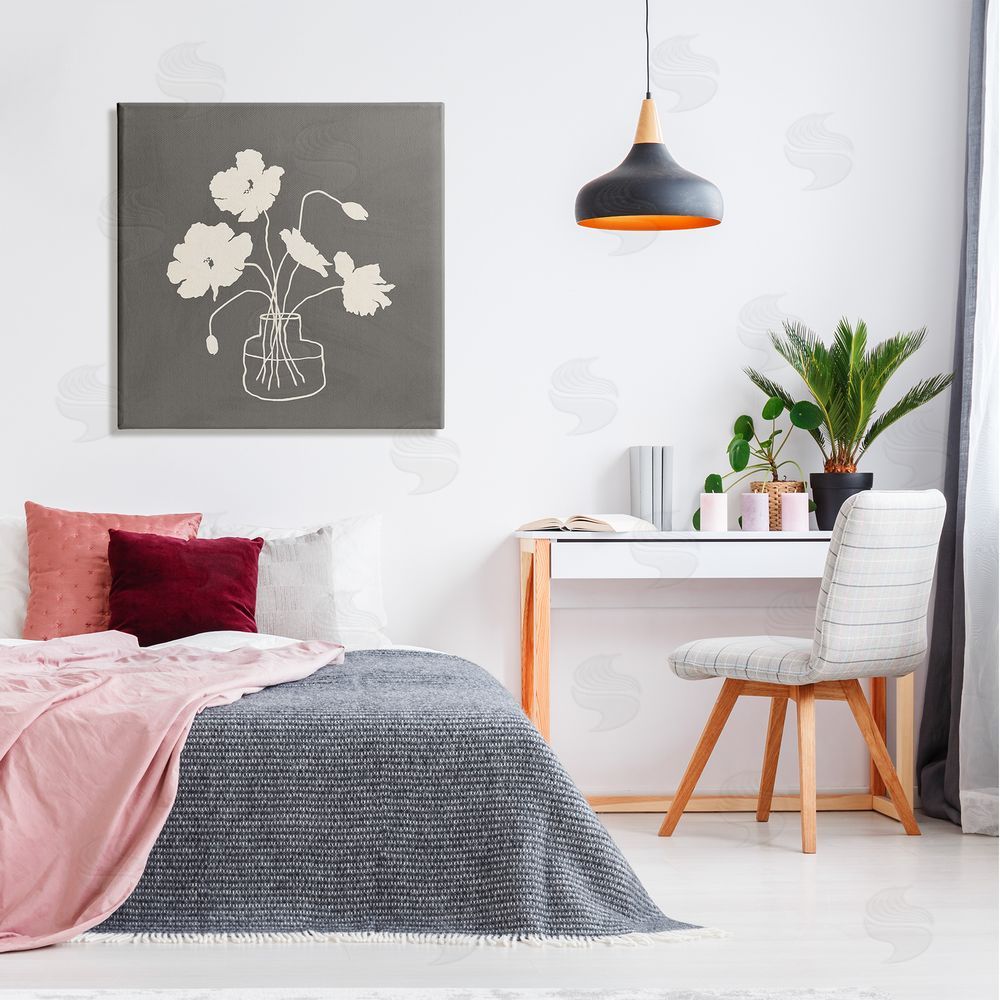 JJ Design House LLC Botanical Flower Buds Blossoms Vase White Outline  Canvas Wall Art in Room