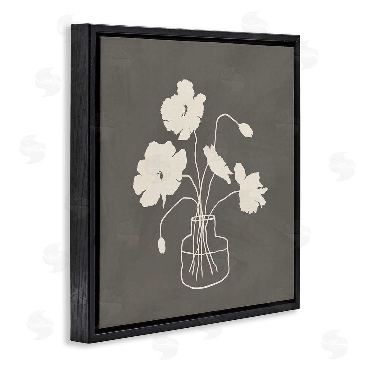 JJ Design House LLC Botanical Flower Buds Blossoms Vase White Outline  Black Floating Frame Canvas Wall Art Print