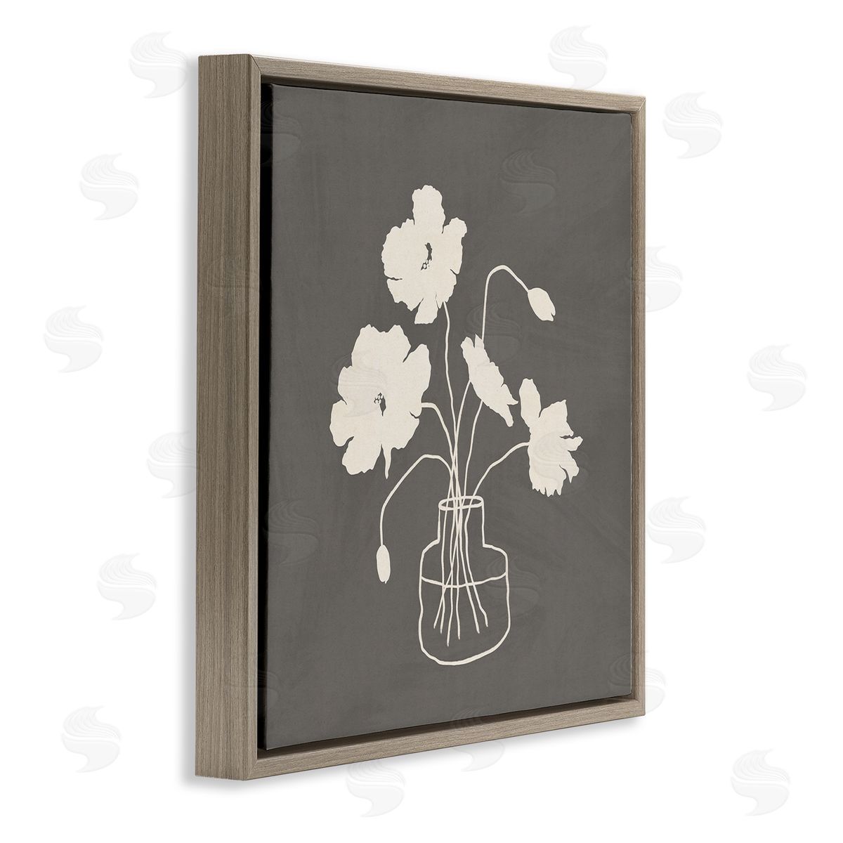 JJ Design House LLC Botanical Flower Buds Blossoms Vase White Outline  Brown Floating Frame Canvas Wall Art Print
