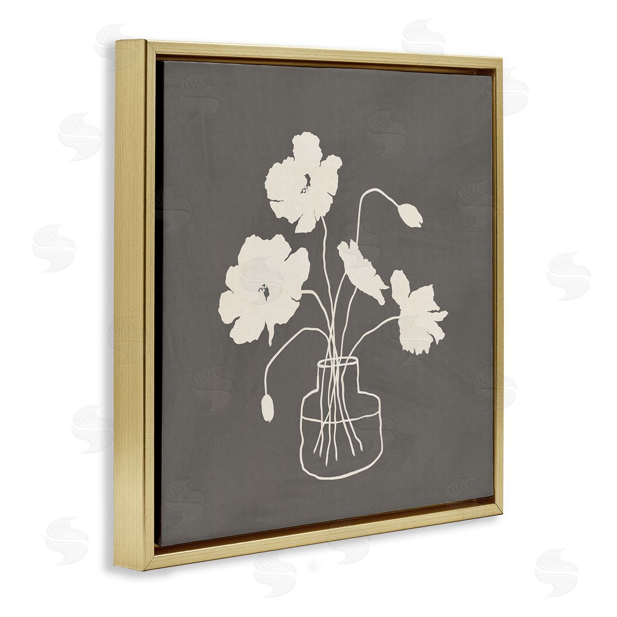 JJ Design House LLC Botanical Flower Buds Blossoms Vase White Outline  Gold Floating Frame Canvas Wall Art Print