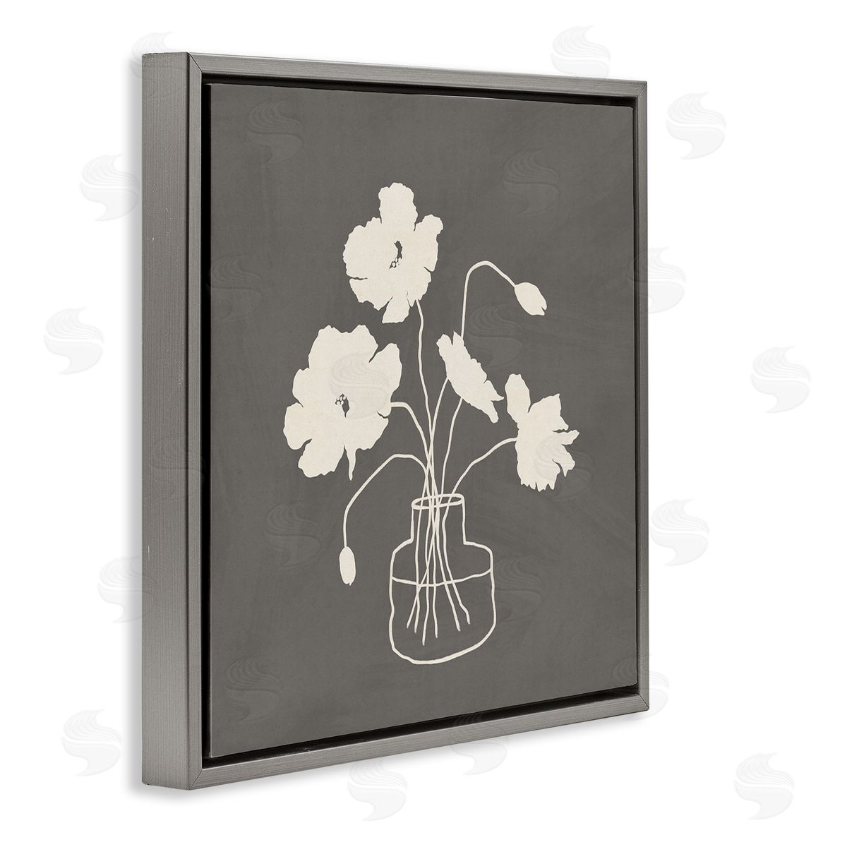 JJ Design House LLC Botanical Flower Buds Blossoms Vase White Outline  Gray Floating Frame Canvas Wall Art Print