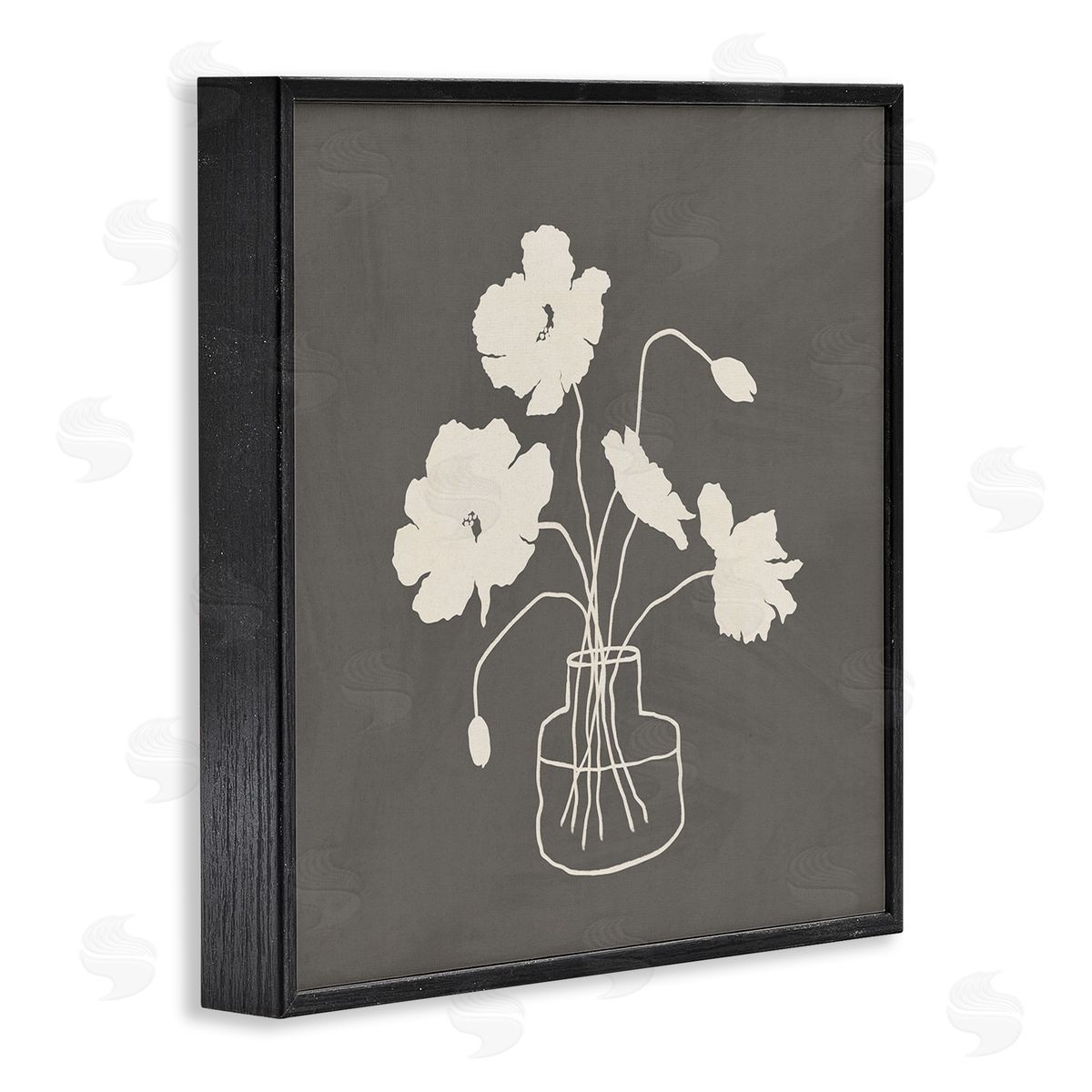 JJ Design House LLC Botanical Flower Buds Blossoms Vase White Outline  Black Framed Glicee Wall Art Print
