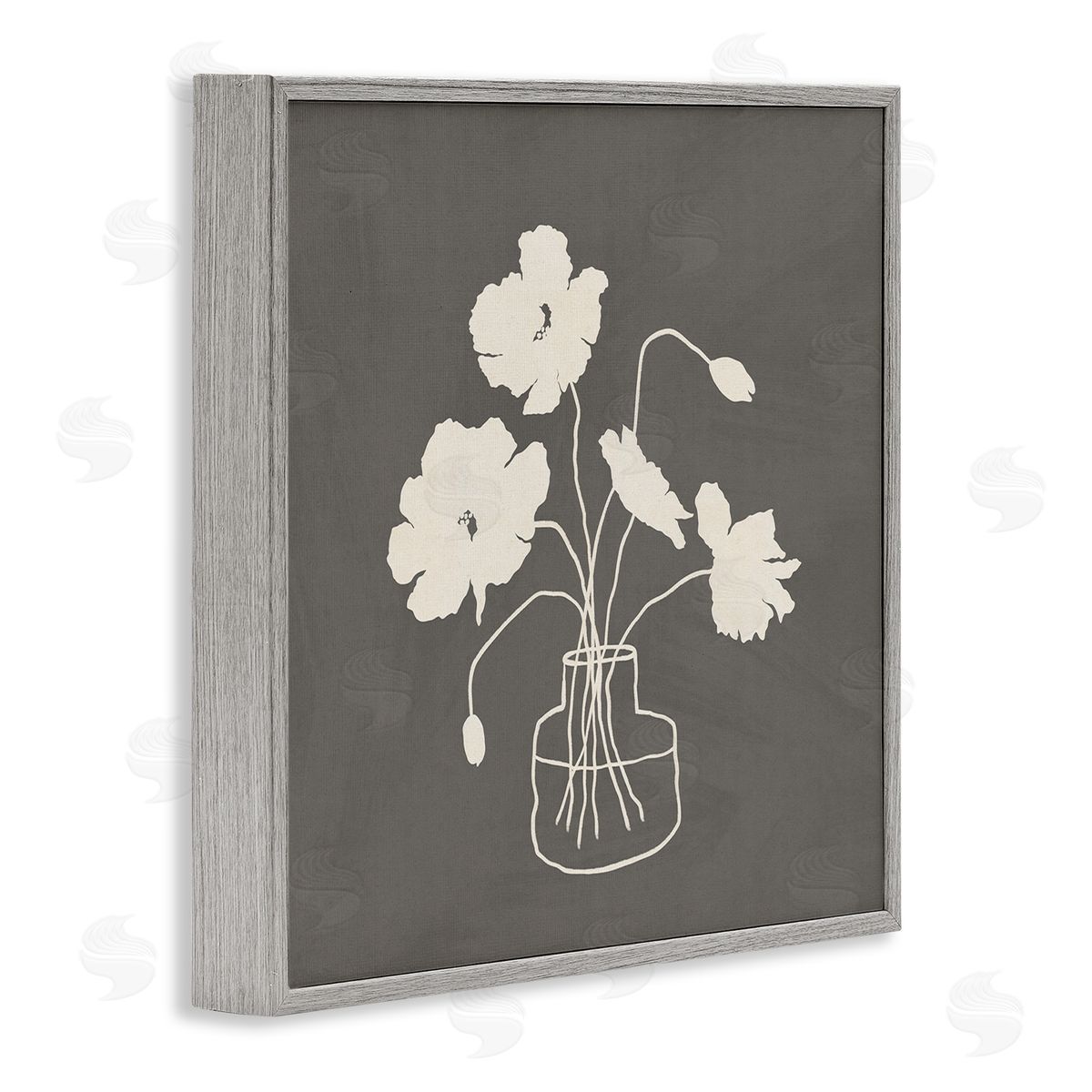 JJ Design House LLC Botanical Flower Buds Blossoms Vase White Outline  Gray Framed Glicee Wall Art Print