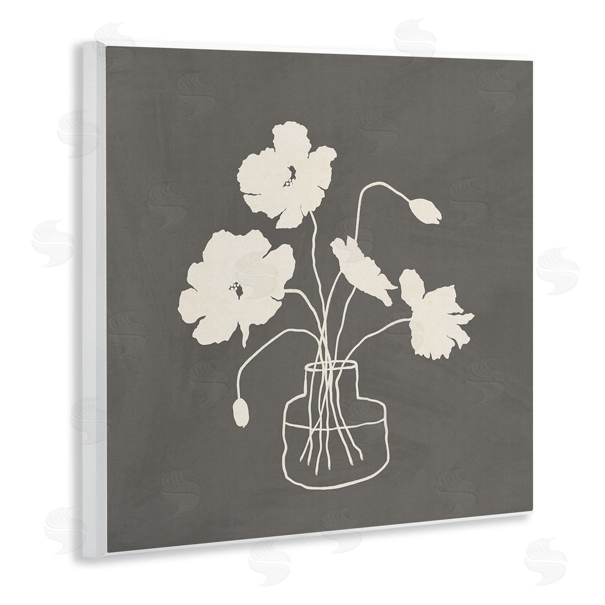 JJ Design House LLC Botanical Flower Buds Blossoms Vase White Outline  Wooden Wall Plaque Art Print