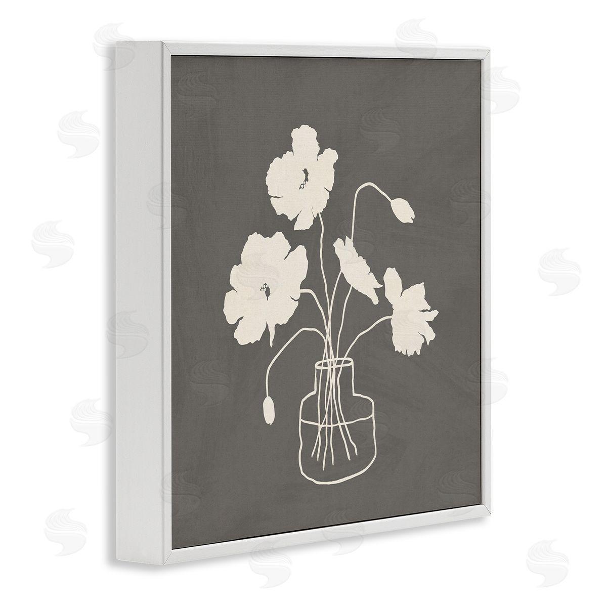 JJ Design House LLC Botanical Flower Buds Blossoms Vase White Outline  White Framed Glicee Wall Art Print
