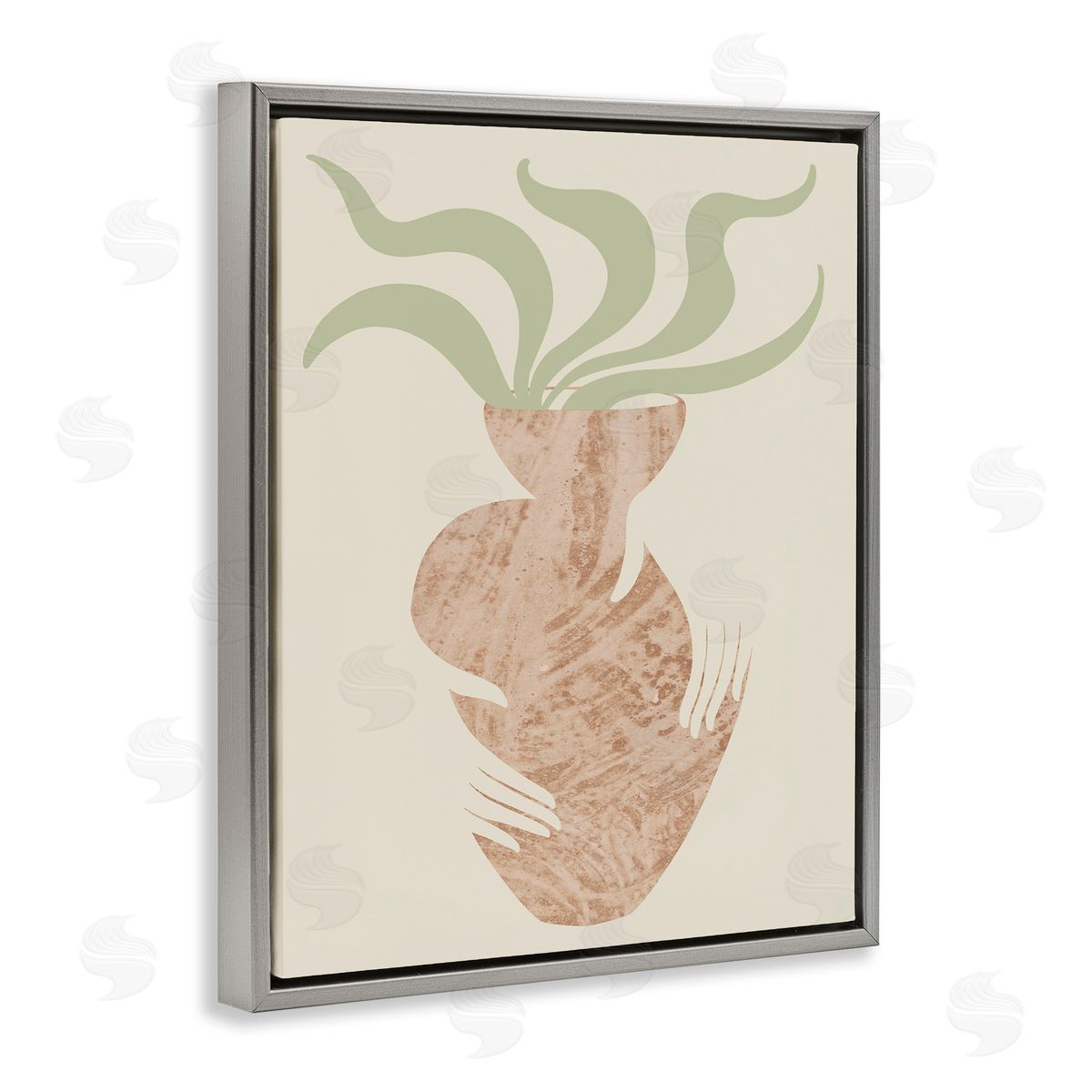 Stupell Studio Rustic Hands Holding Flower Plant Pot Botanical Leaves Gray Floating Frame Canvas Wall Art Print