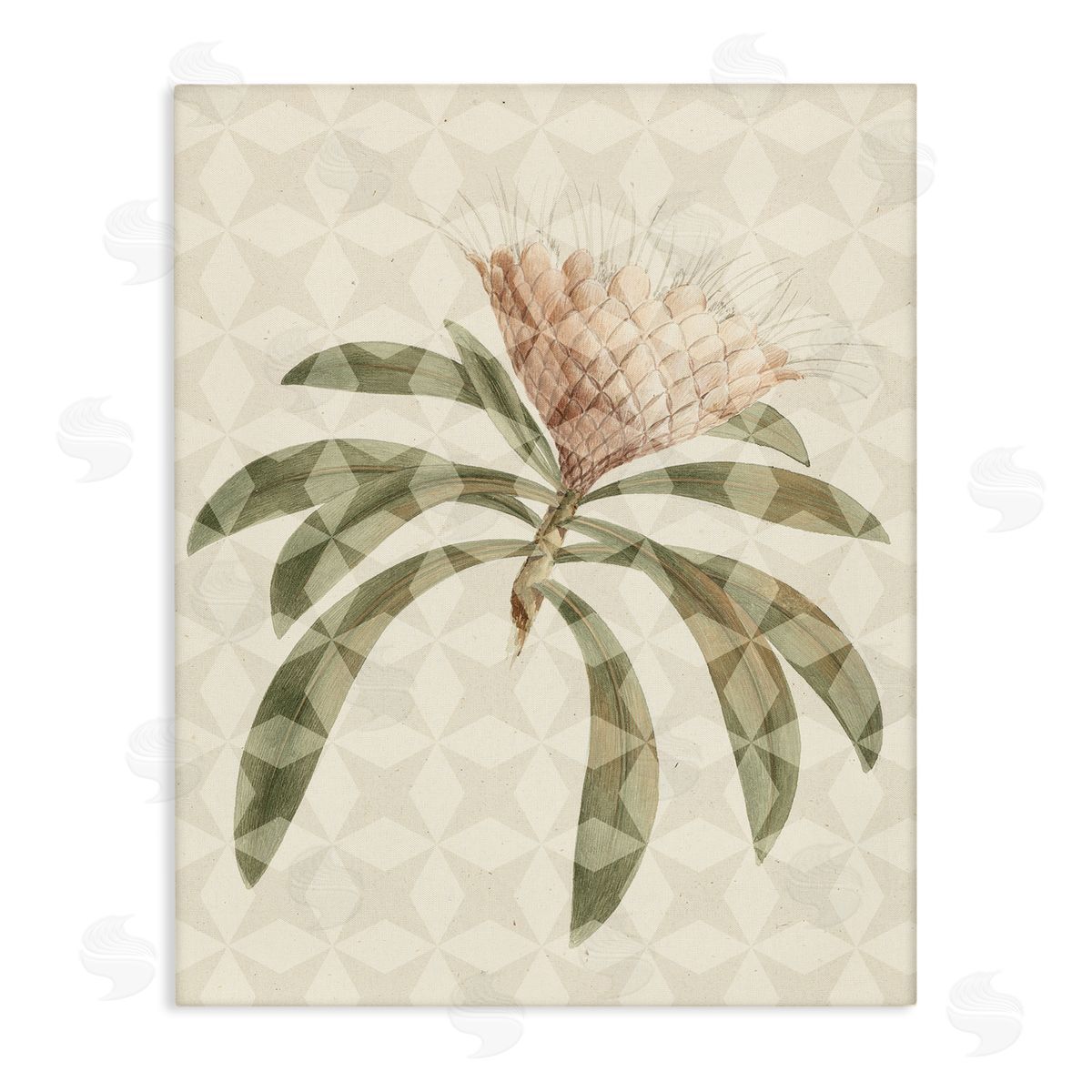 Stupell Studio Natural Geometric Patterned Plant Green Leaves Blossom  Stretched Canvas Wall Art Print