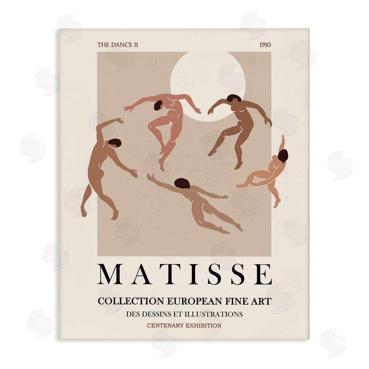 Ros Ruseva Matisse Text Dancing People Neutral Tones Flyer  Stretched Canvas Wall Art Print