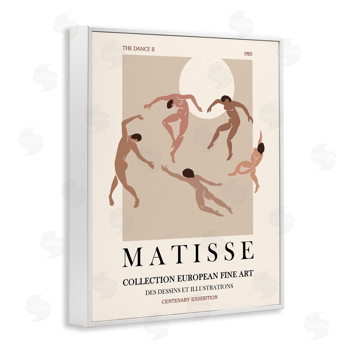 Ros Ruseva Matisse Text Dancing People Neutral Tones Flyer  White Framed Giclee Wall Art Print