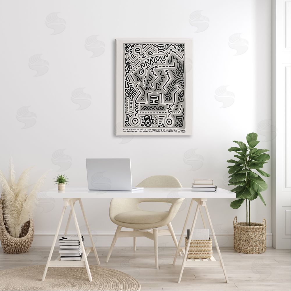 Ros Ruseva Keith Haring Monochrome Pop Squiggle Text  Canvas Wall Art Print in Room