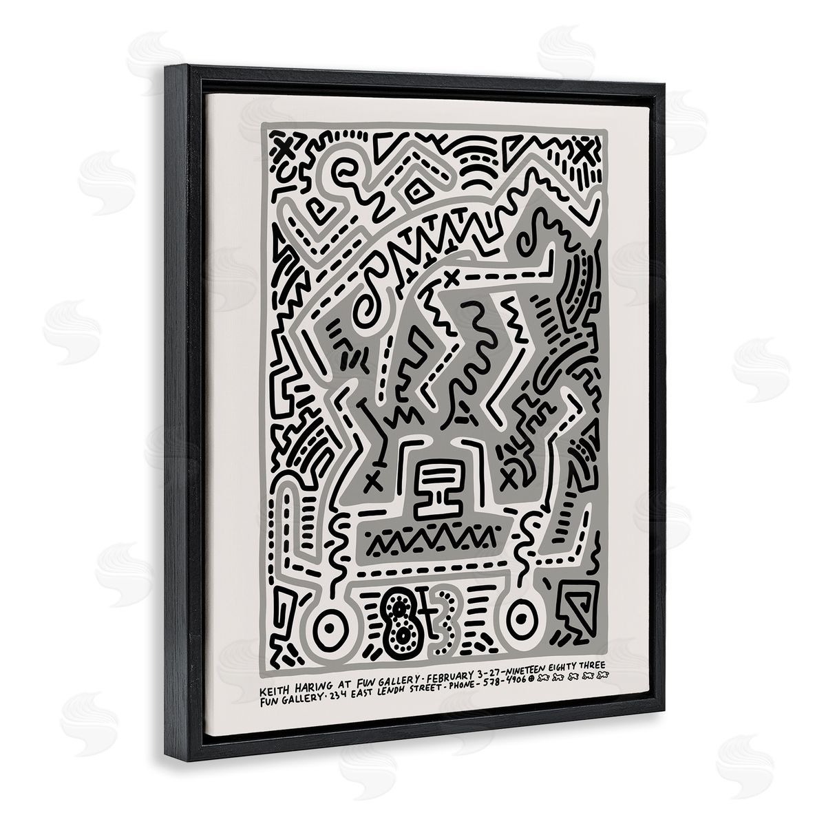 Ros Ruseva Keith Haring Monochrome Pop Squiggle Text  Black Floating Frame Canvas Wall Art Print
