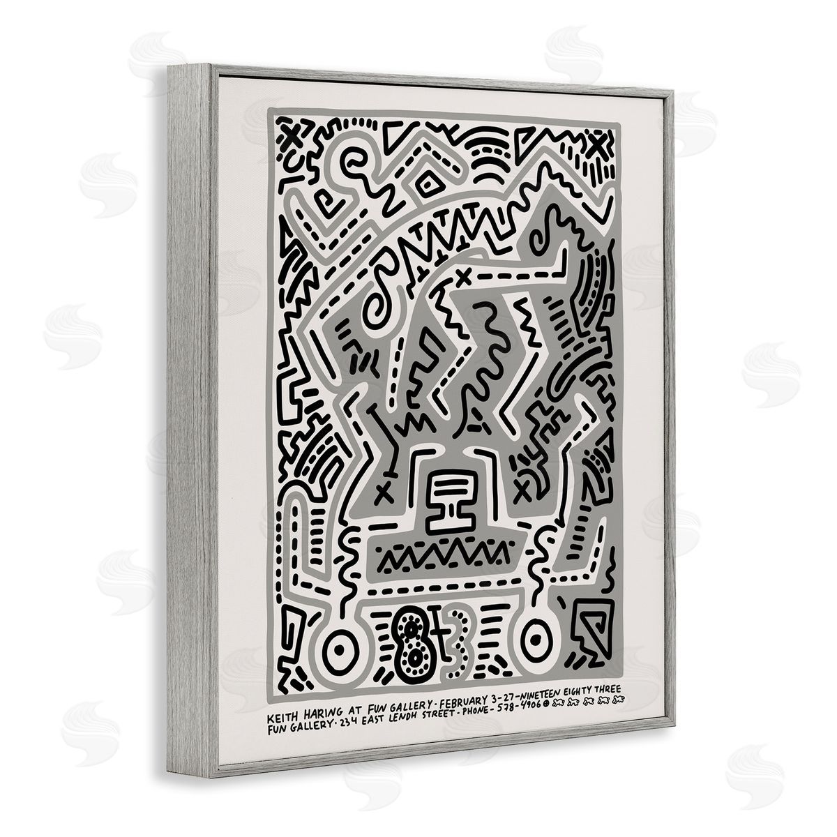 Ros Ruseva Keith Haring Monochrome Pop Squiggle Text  Gray Framed Giclee Wall Art Print