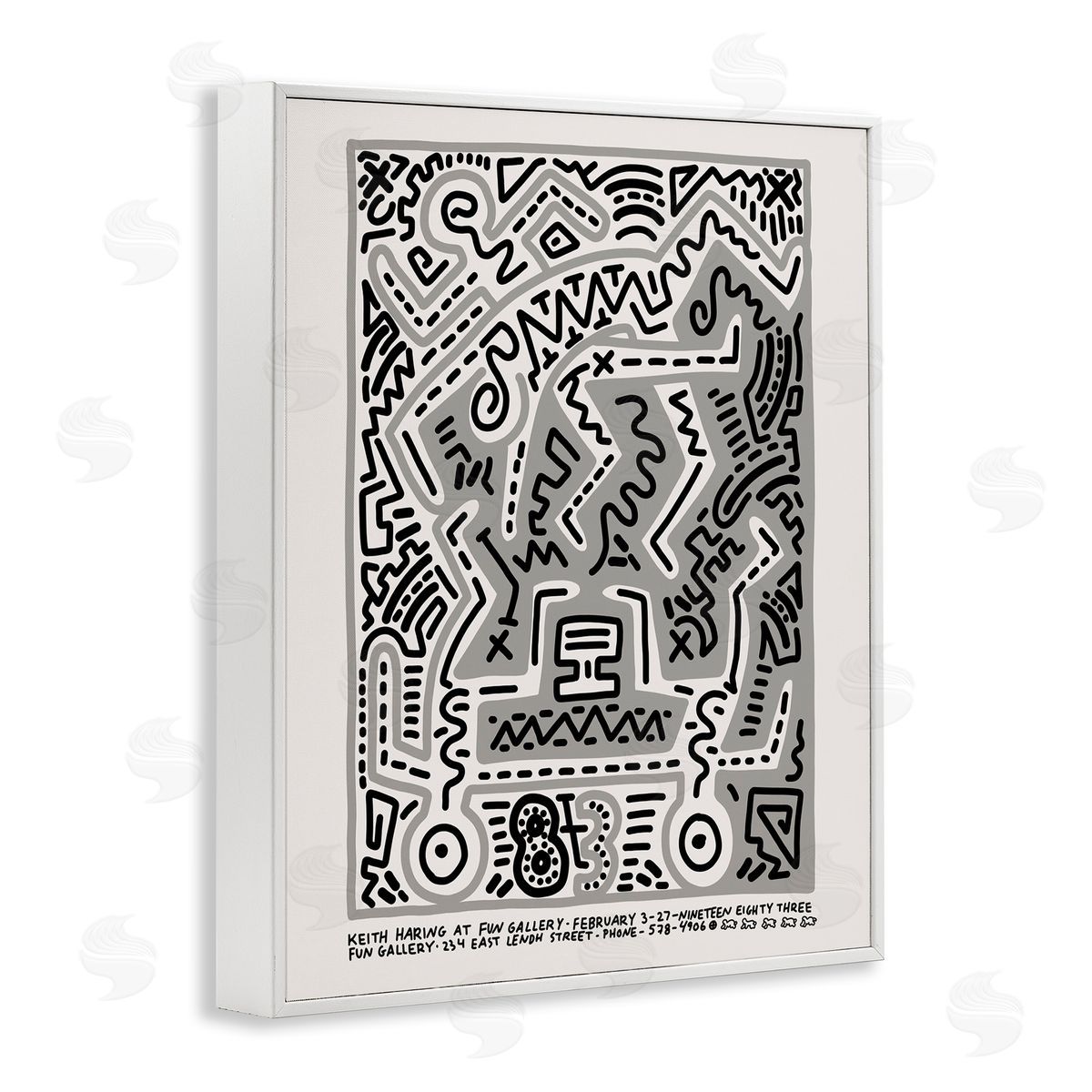 Ros Ruseva Keith Haring Monochrome Pop Squiggle Text  White Framed Giclee Wall Art Print
