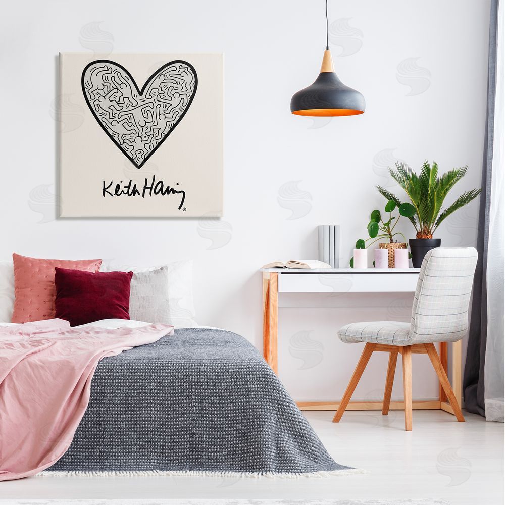 Ros Ruseva Keith Haring People Inside Heart Pattern Text  Canvas Wall Art in Room