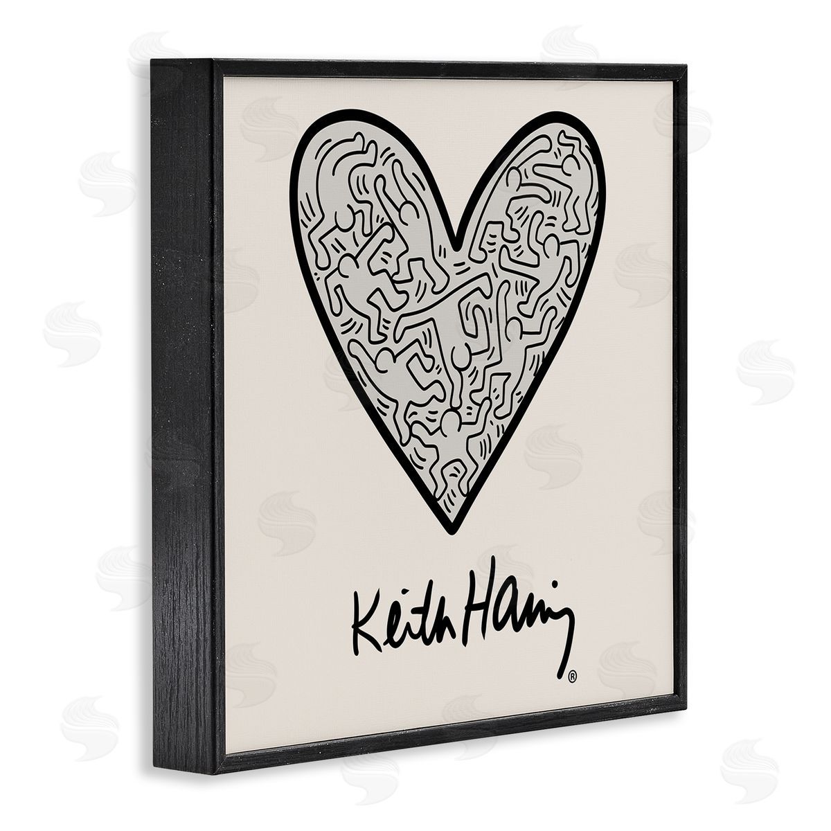 Ros Ruseva Keith Haring People Inside Heart Pattern Text  Black Framed Glicee Wall Art Print