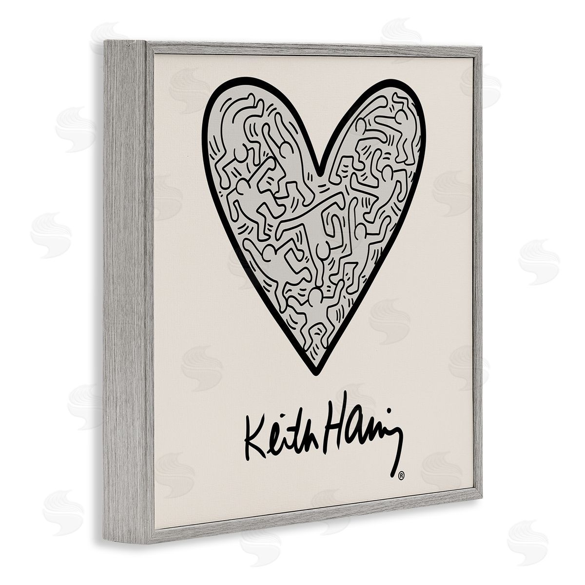 Ros Ruseva Keith Haring People Inside Heart Pattern Text  Gray Framed Glicee Wall Art Print