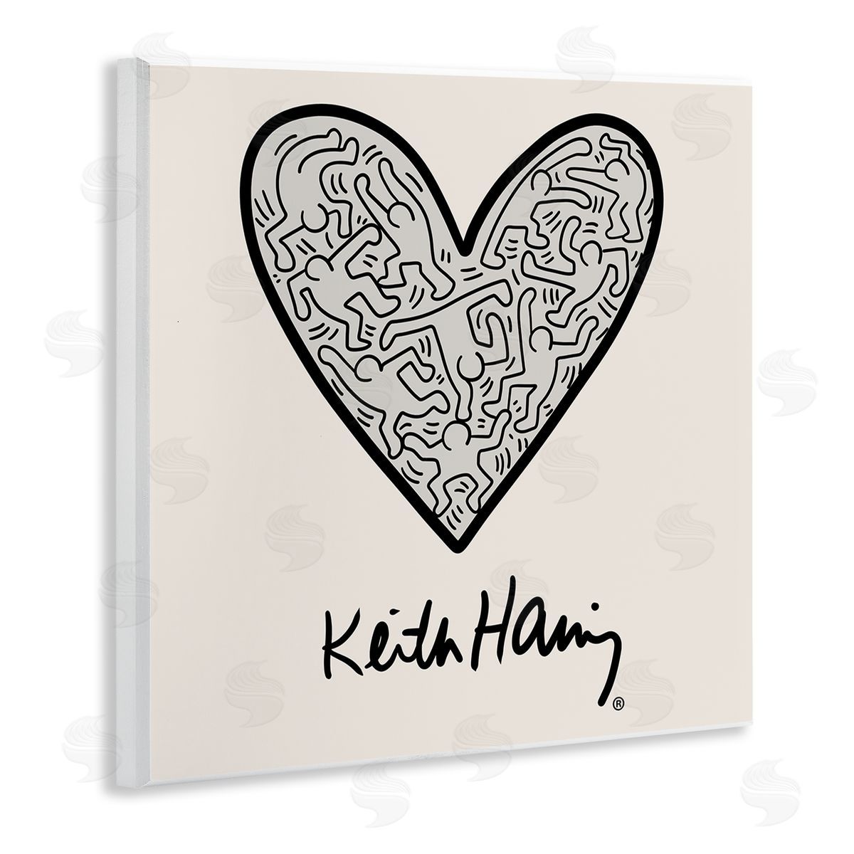 Ros Ruseva Keith Haring People Inside Heart Pattern Text  Wooden Wall Plaque Art Print