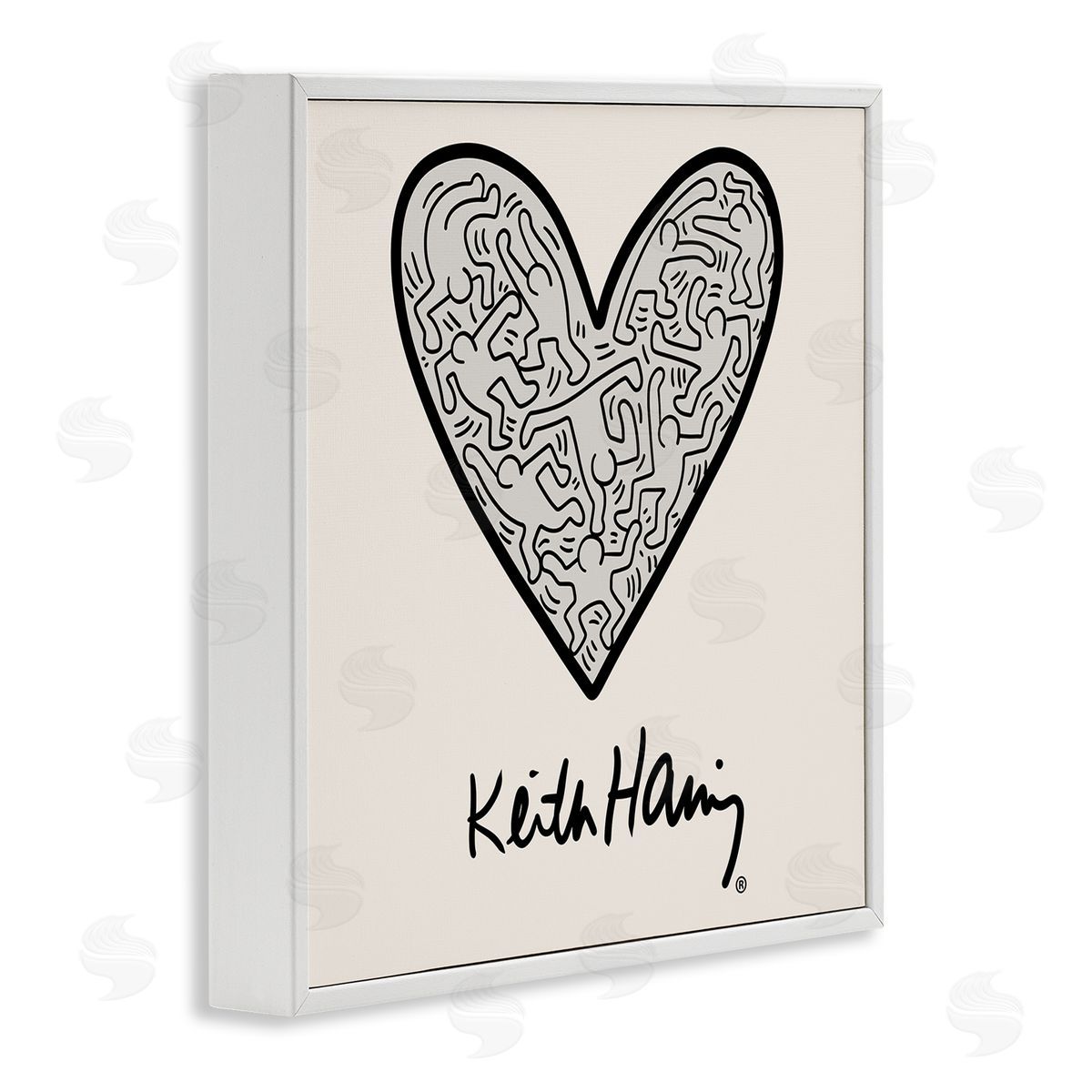 Ros Ruseva Keith Haring People Inside Heart Pattern Text  White Framed Glicee Wall Art Print