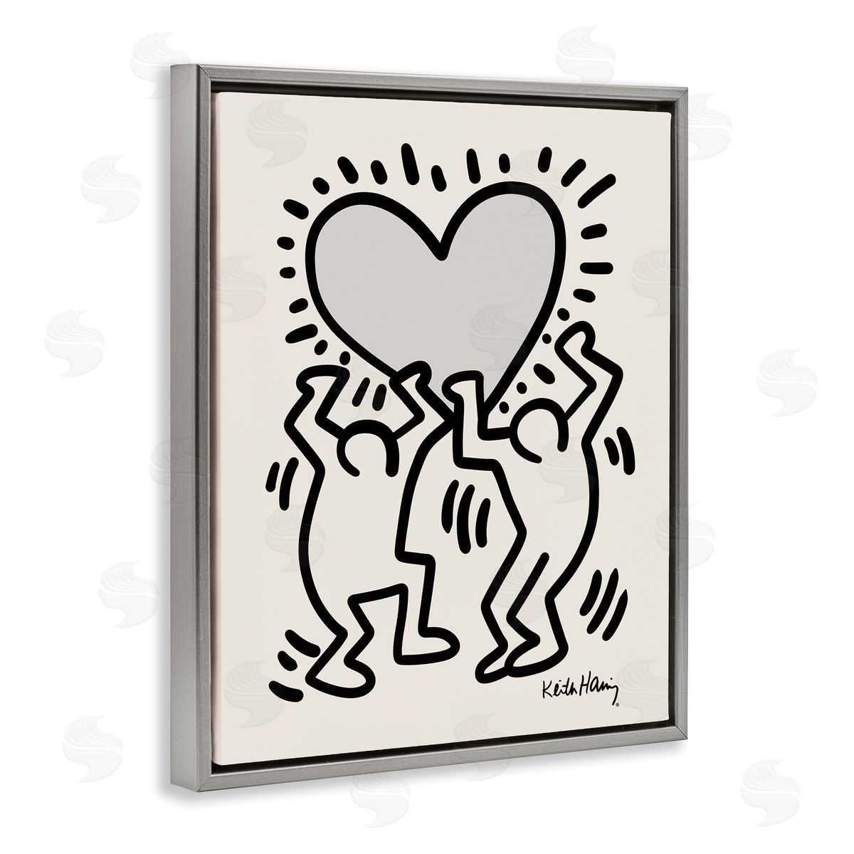 Ros Ruseva Two People Holding Heart Outline Pop  Gray Floating Frame Canvas Wall Art Print