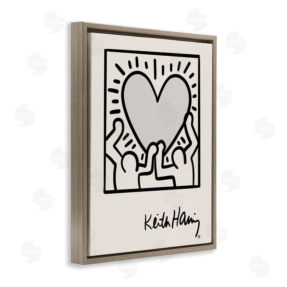 Classic Heart Symbol Keith Haring Brown Floating Frame Canvas Wall Art, Home Decor by Ros Ruseva