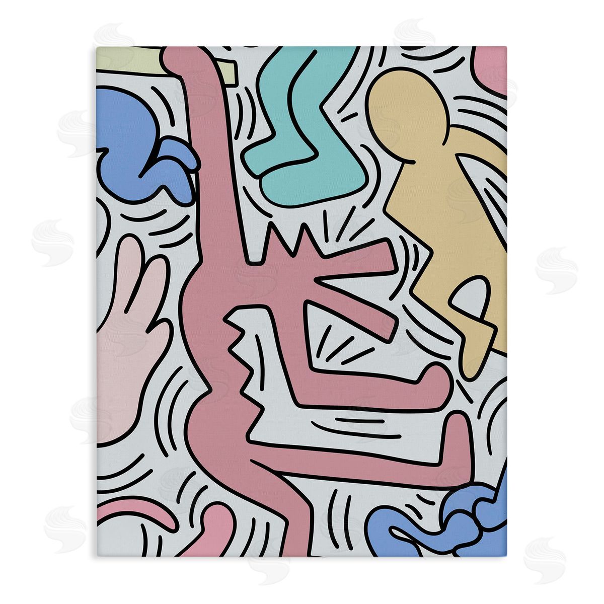 Ros Ruseva Pop Pastel People Squiggle Lines  Stretched Canvas Wall Art Print