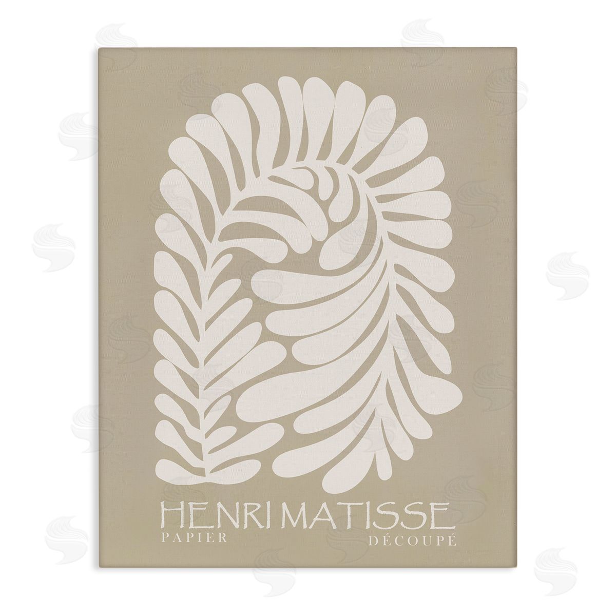 Ros Ruseva Neutral Tones Botanical Leaf Pattern Matisse Text Stretched Canvas Wall Art Print