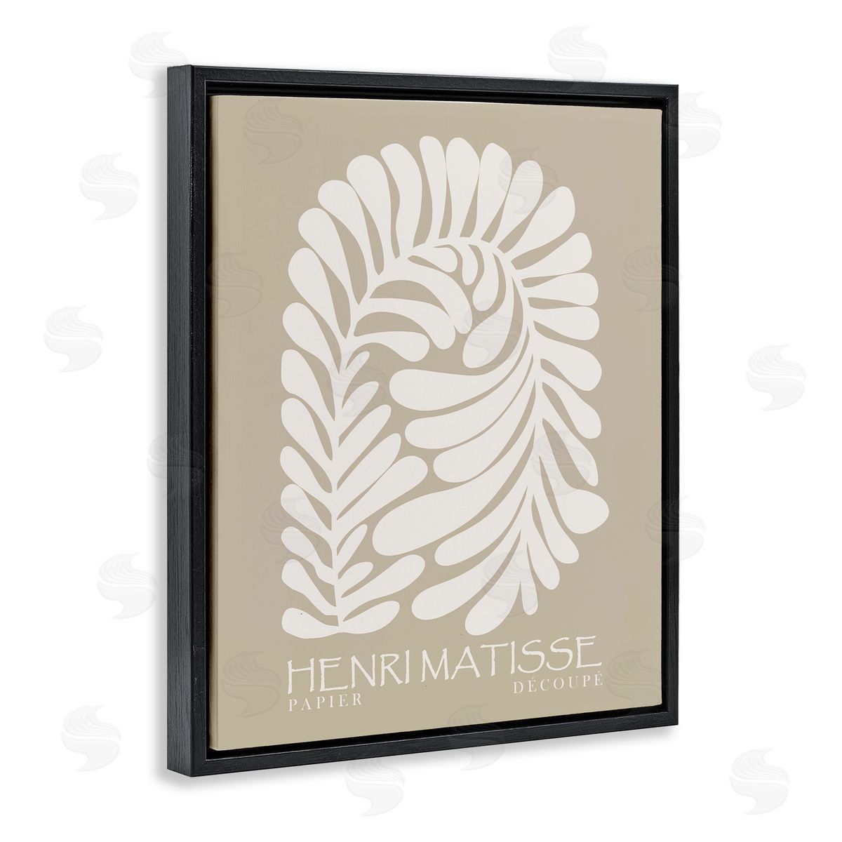 Ros Ruseva Neutral Tones Botanical Leaf Pattern Matisse Text Black Floating Frame Canvas Wall Art Print
