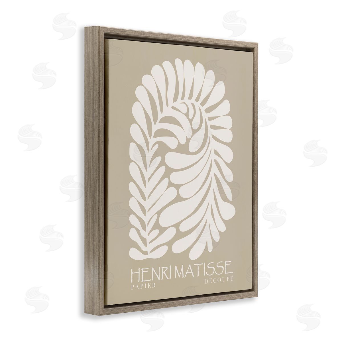 Ros Ruseva Neutral Tones Botanical Leaf Pattern Matisse Text Brown Floating Frame Canvas Wall Art Print
