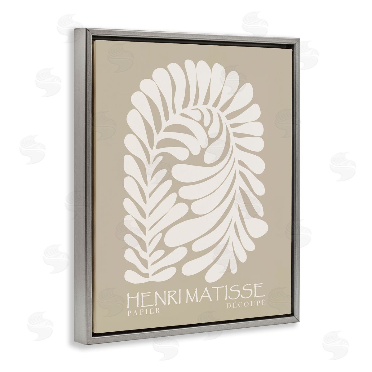 Ros Ruseva Neutral Tones Botanical Leaf Pattern Matisse Text Gray Floating Frame Canvas Wall Art Print