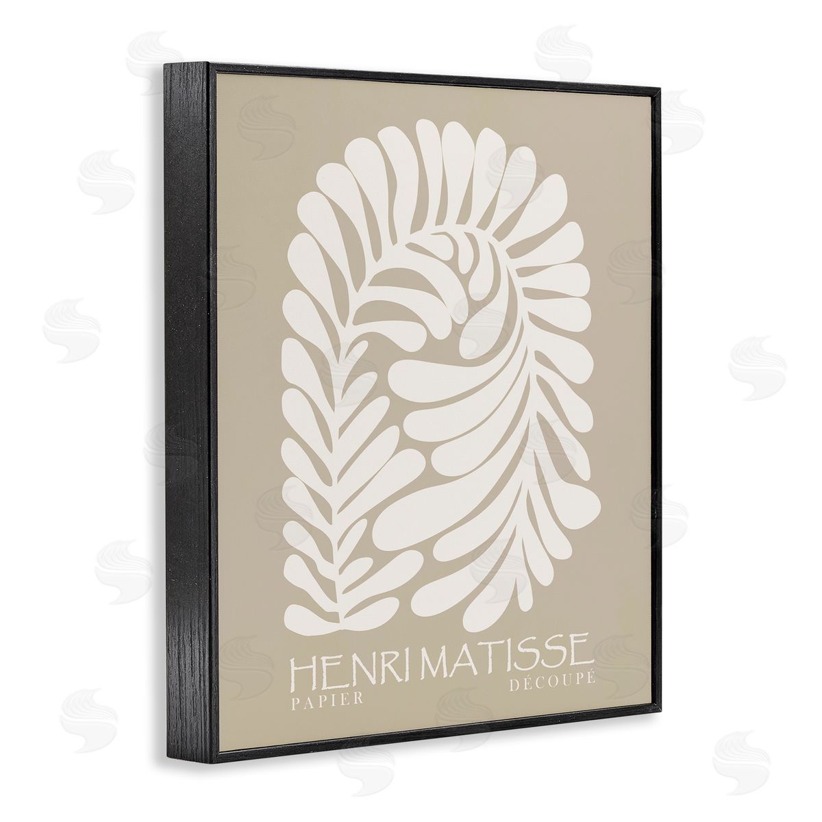Ros Ruseva Neutral Tones Botanical Leaf Pattern Matisse Text Black Framed Giclee Wall Art Print