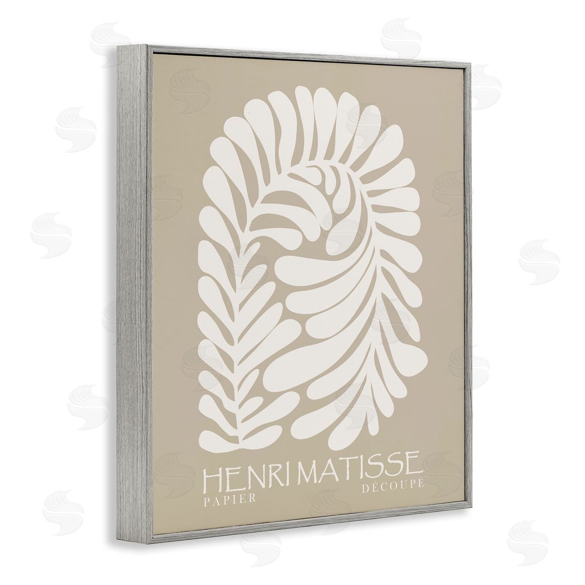Ros Ruseva Neutral Tones Botanical Leaf Pattern Matisse Text Gray Framed Giclee Wall Art Print