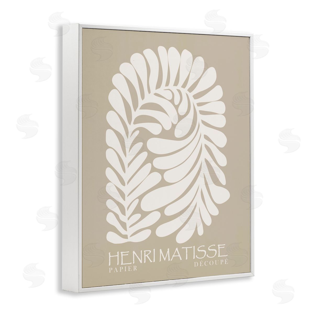 Ros Ruseva Neutral Tones Botanical Leaf Pattern Matisse Text White Framed Giclee Wall Art Print