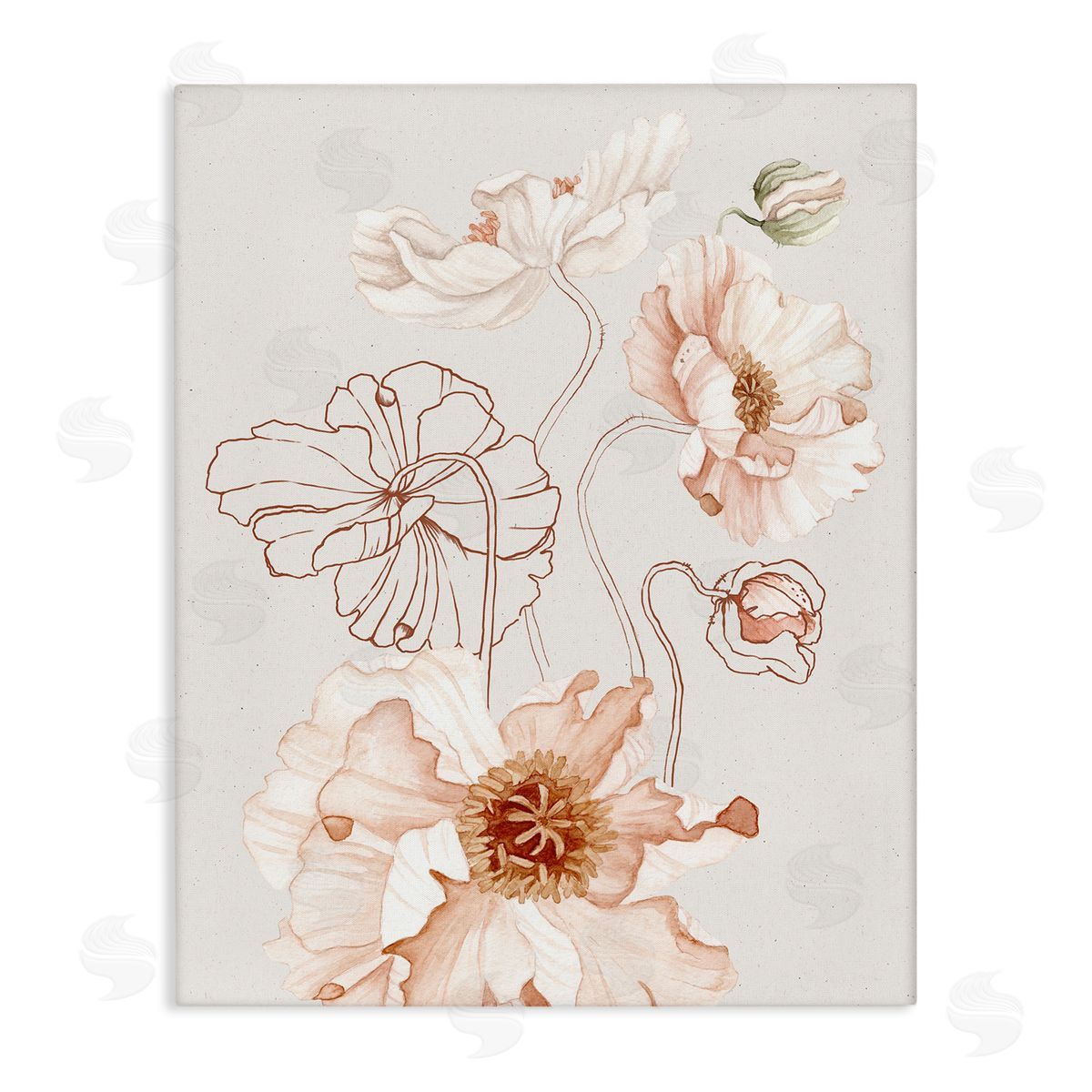 Ros Ruseva Pink Floral Blossom Outline Petals Modern  Stretched Canvas Wall Art Print