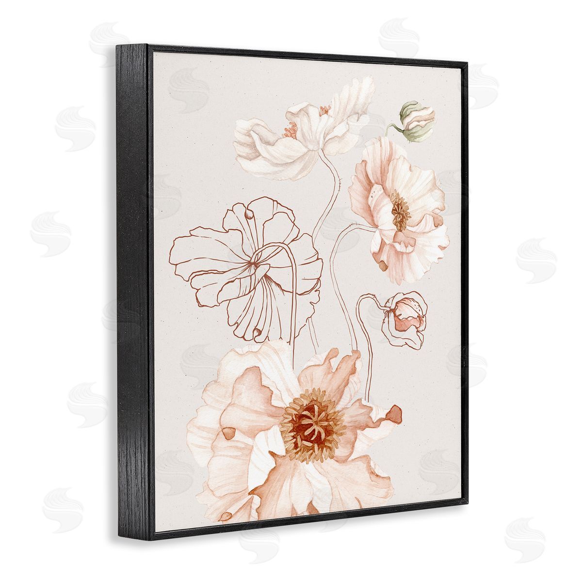 Ros Ruseva Pink Floral Blossom Outline Petals Modern  Black Framed Giclee Wall Art Print