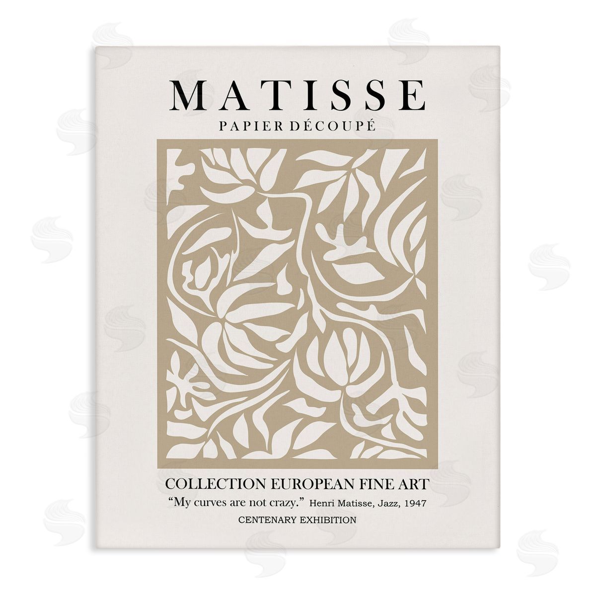 Ros Ruseva Neutral Floral Foliage Pattern Historical Exhibition Text  Stretched Canvas Wall Art Print