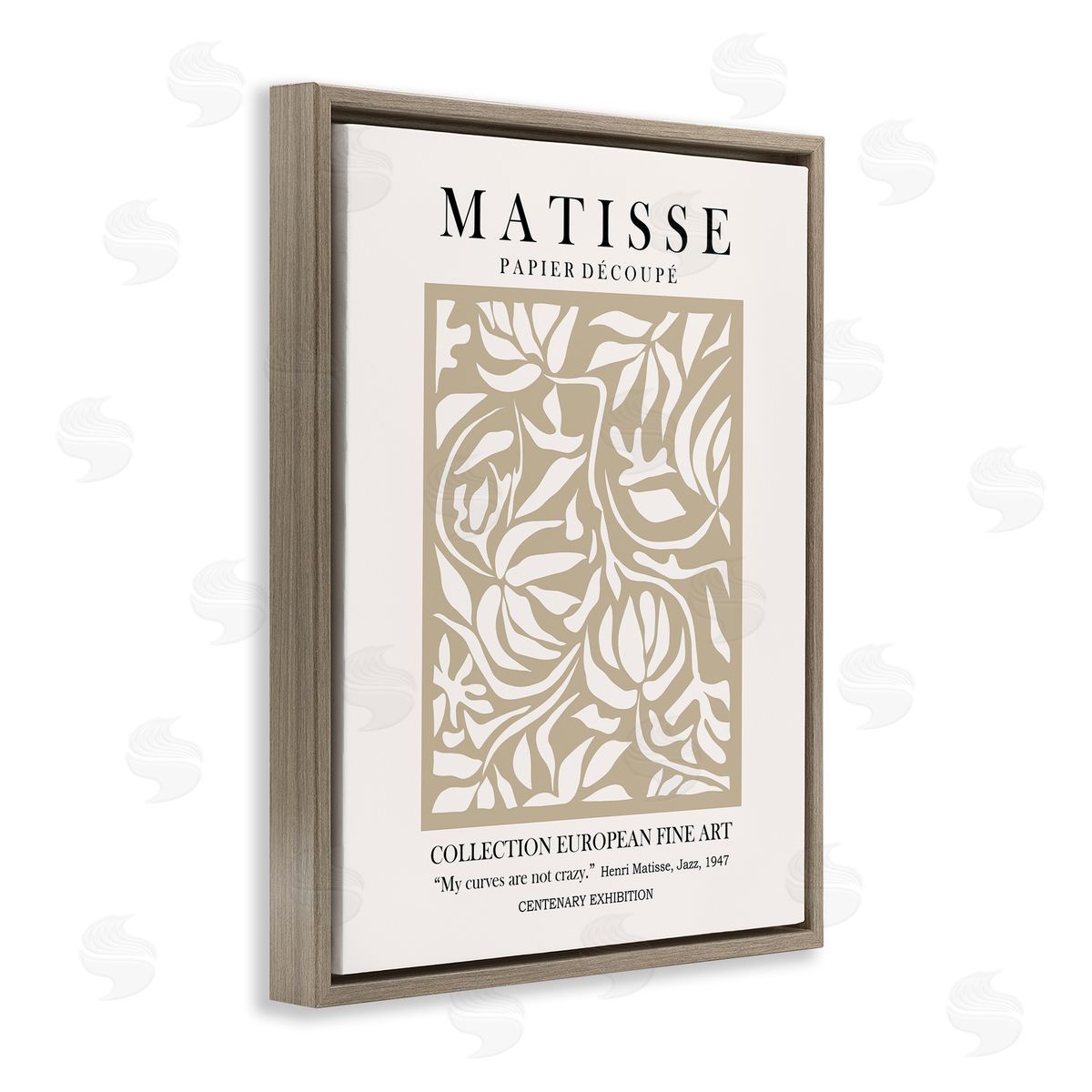 Ros Ruseva Neutral Floral Foliage Pattern Historical Exhibition Text  Brown Floating Frame Canvas Wall Art Print