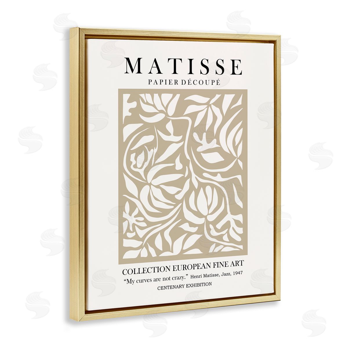 Ros Ruseva Neutral Floral Foliage Pattern Historical Exhibition Text  Gold Floating Frame Canvas Wall Art Print