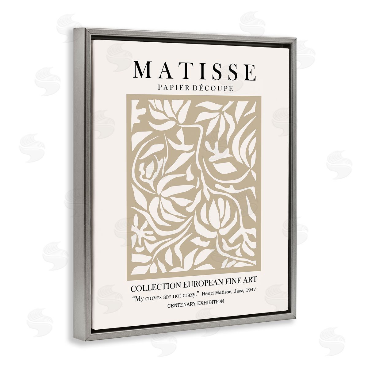 Ros Ruseva Neutral Floral Foliage Pattern Historical Exhibition Text  Gray Floating Frame Canvas Wall Art Print