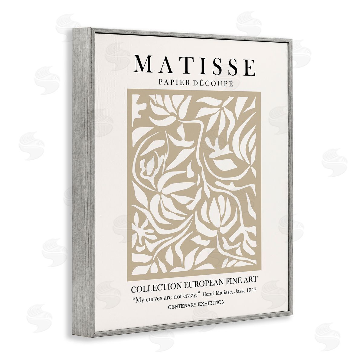 Ros Ruseva Neutral Floral Foliage Pattern Historical Exhibition Text  Gray Framed Giclee Wall Art Print