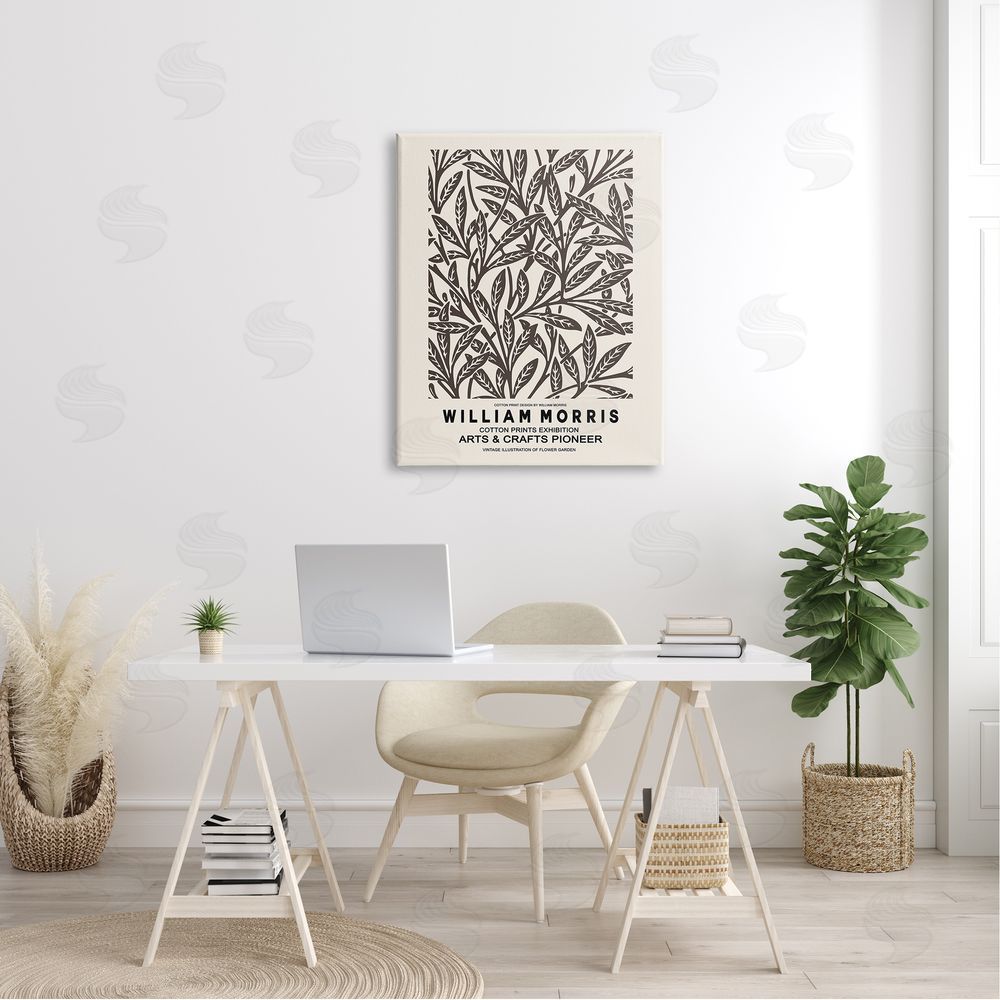 Ros Ruseva Neutral Plant Leaves Pattern Text Flyer Exhibition  Canvas Wall Art Print in Room