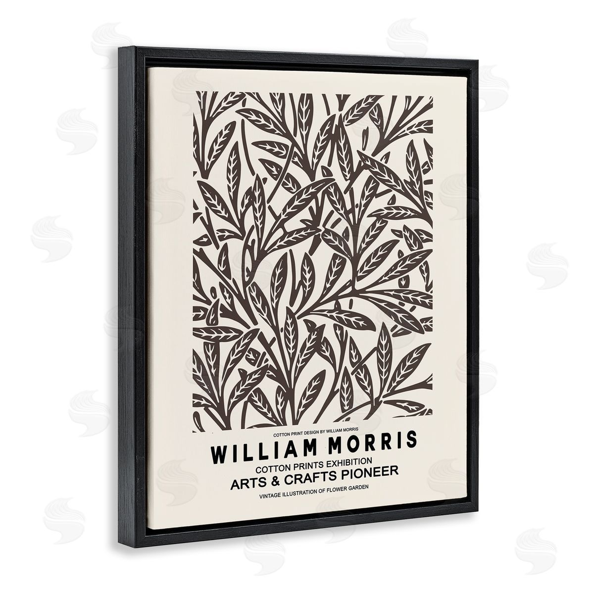 Ros Ruseva Neutral Plant Leaves Pattern Text Flyer Exhibition  Black Floating Frame Canvas Wall Art Print