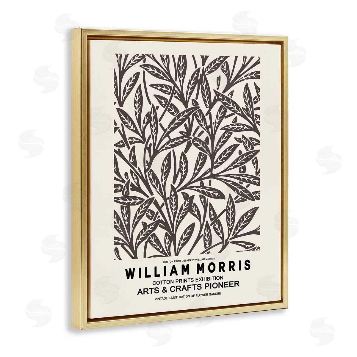 Ros Ruseva Neutral Plant Leaves Pattern Text Flyer Exhibition  Gold Floating Frame Canvas Wall Art Print