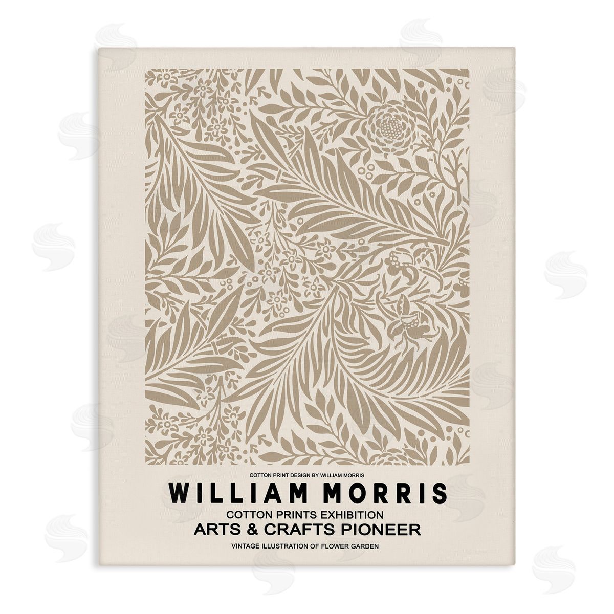 Ros Ruseva Detailed Beige Botanical Leaves William Morris Text  Stretched Canvas Wall Art Print