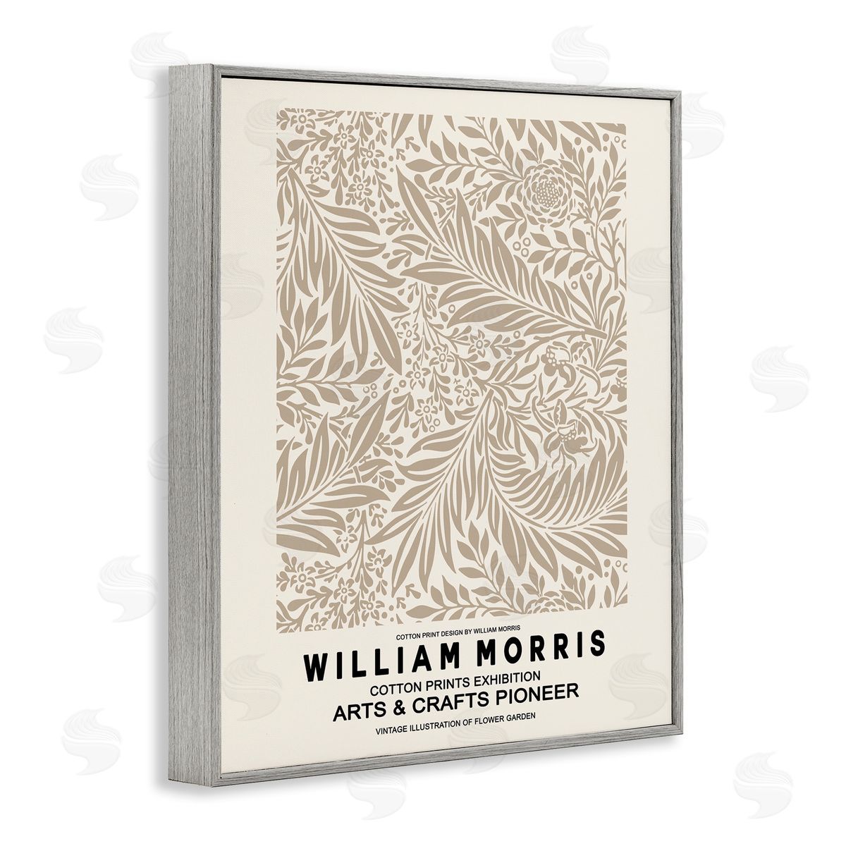 Ros Ruseva Detailed Beige Botanical Leaves William Morris Text  Gray Framed Giclee Wall Art Print