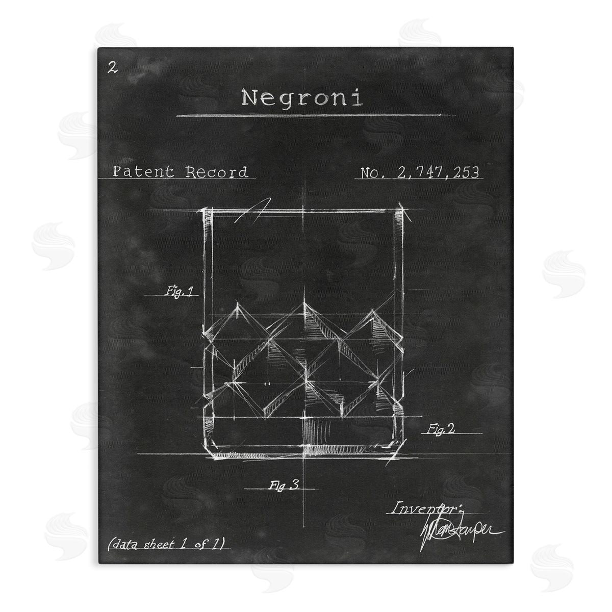 Ethan Harper Negroni Liquor Cocktail Glass Lines Diagram Blueprint Stretched Canvas Wall Art Print