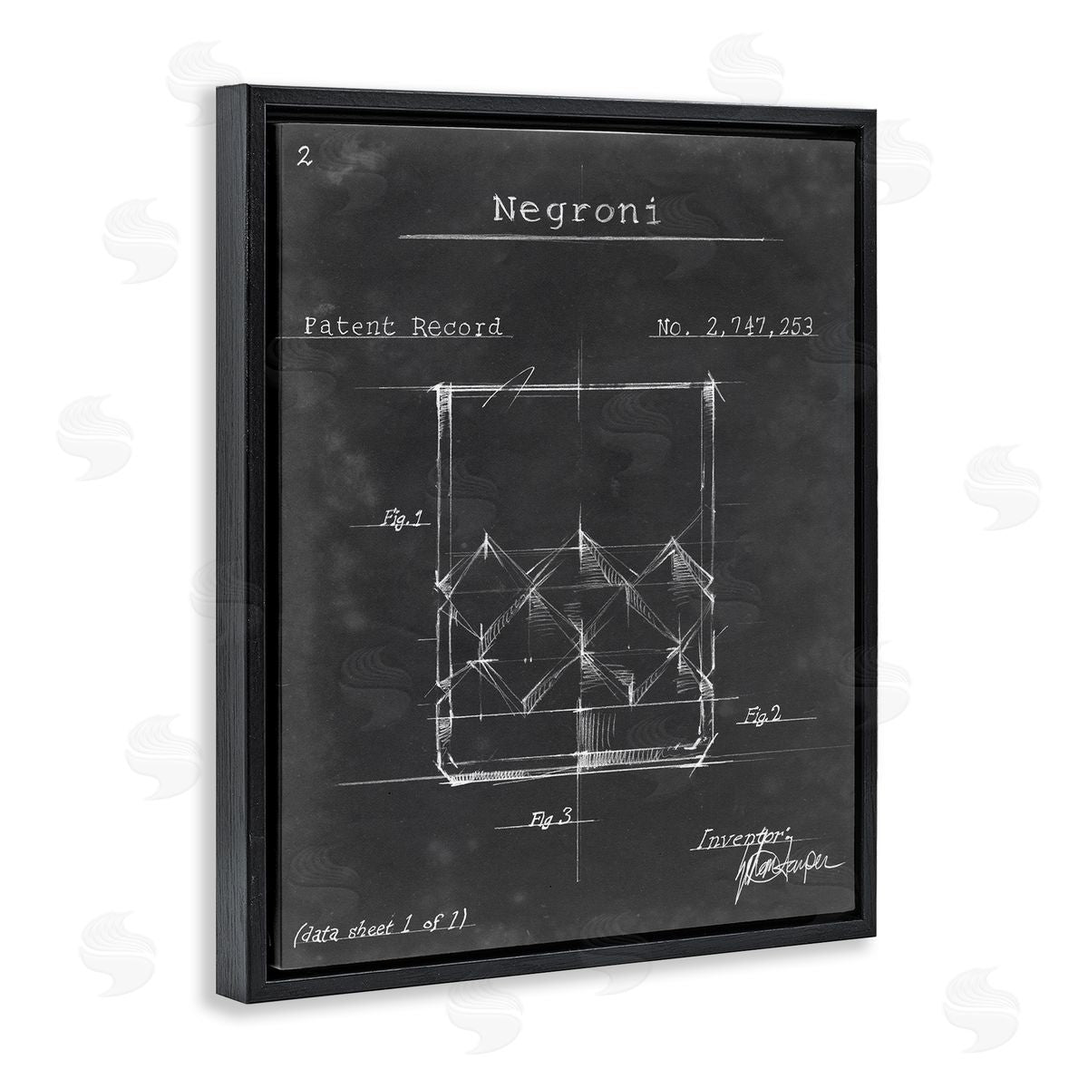 Ethan Harper Negroni Liquor Cocktail Glass Lines Diagram Blueprint Black Floating Frame Canvas Wall Art Print