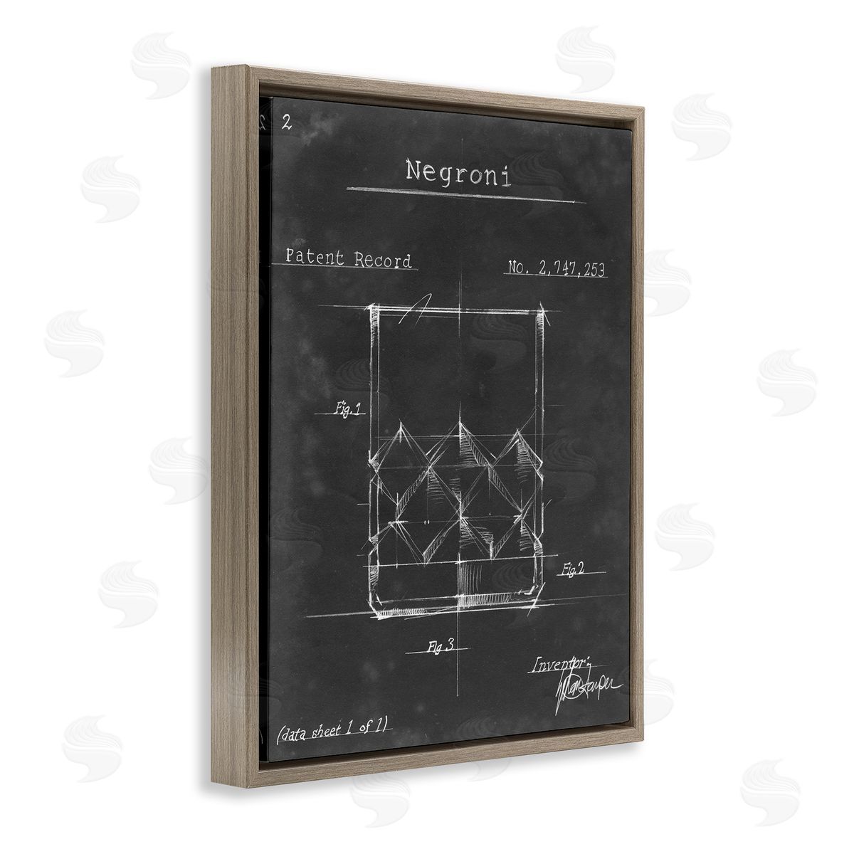 Ethan Harper Negroni Liquor Cocktail Glass Lines Diagram Blueprint Brown Floating Frame Canvas Wall Art Print